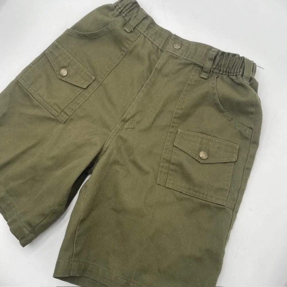 BOY SCOUTS BSA Official Uniform Cargo Shorts Youth 14 Green Elastic Waist cotton